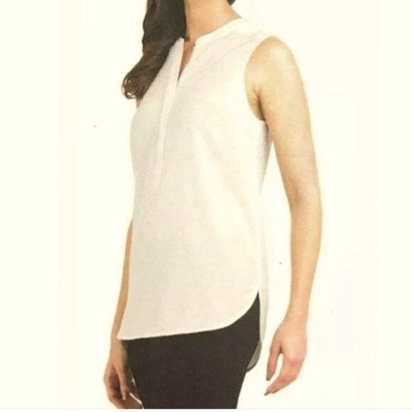 Hilary Radley Sleeveless Blouse Cream Front Zip Stretch Top Women's S High-Low - Picture 1 of 8
